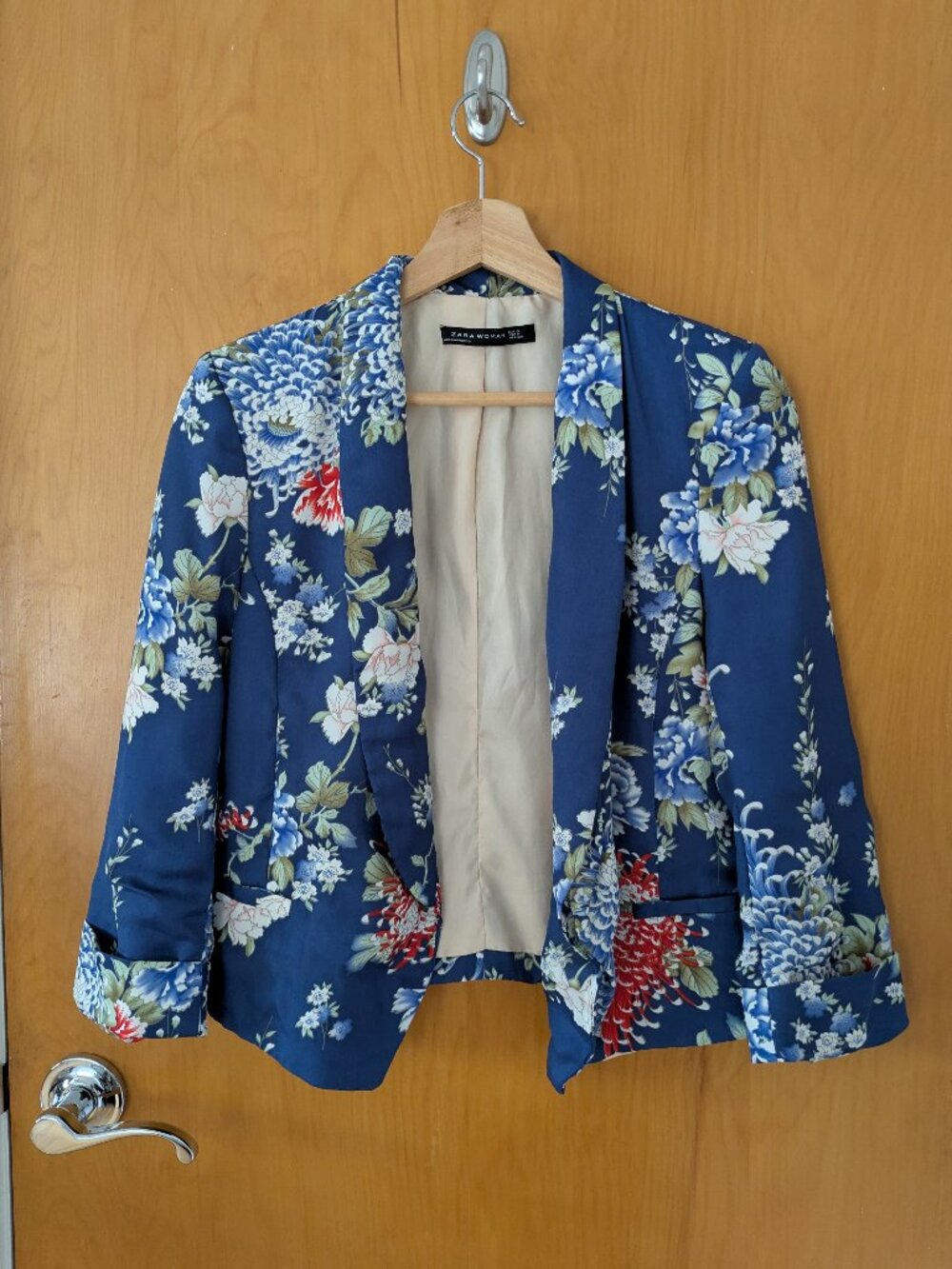 Zara Blue Floral Open-Front Blazer - Size S